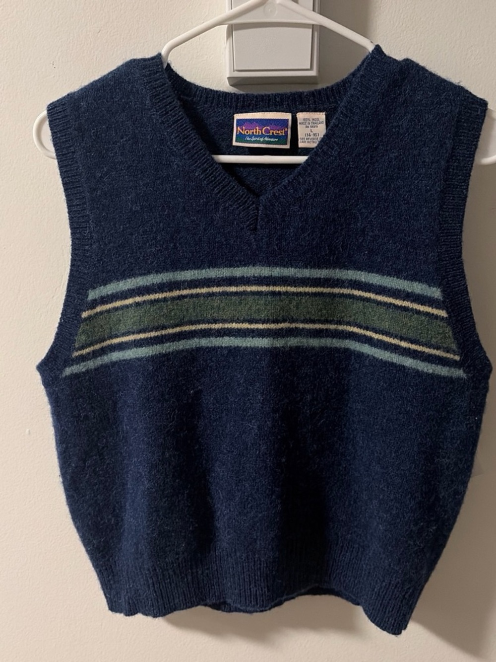 Northcrest Navy V-Neck Sweater Vest with Green & Light Blue Stripes